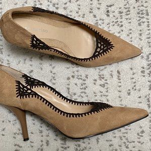 Ann Marino Boho Minimalist Hot Suede Leather Crochet Pumps Heels Shoes  …